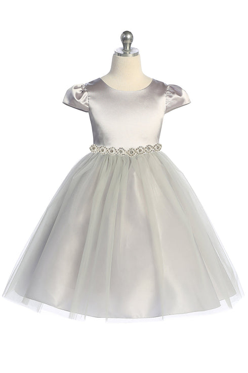 Big Girls Silver Cap Sleeve Satin Tulle Plus Size Dress 16.5-20.5